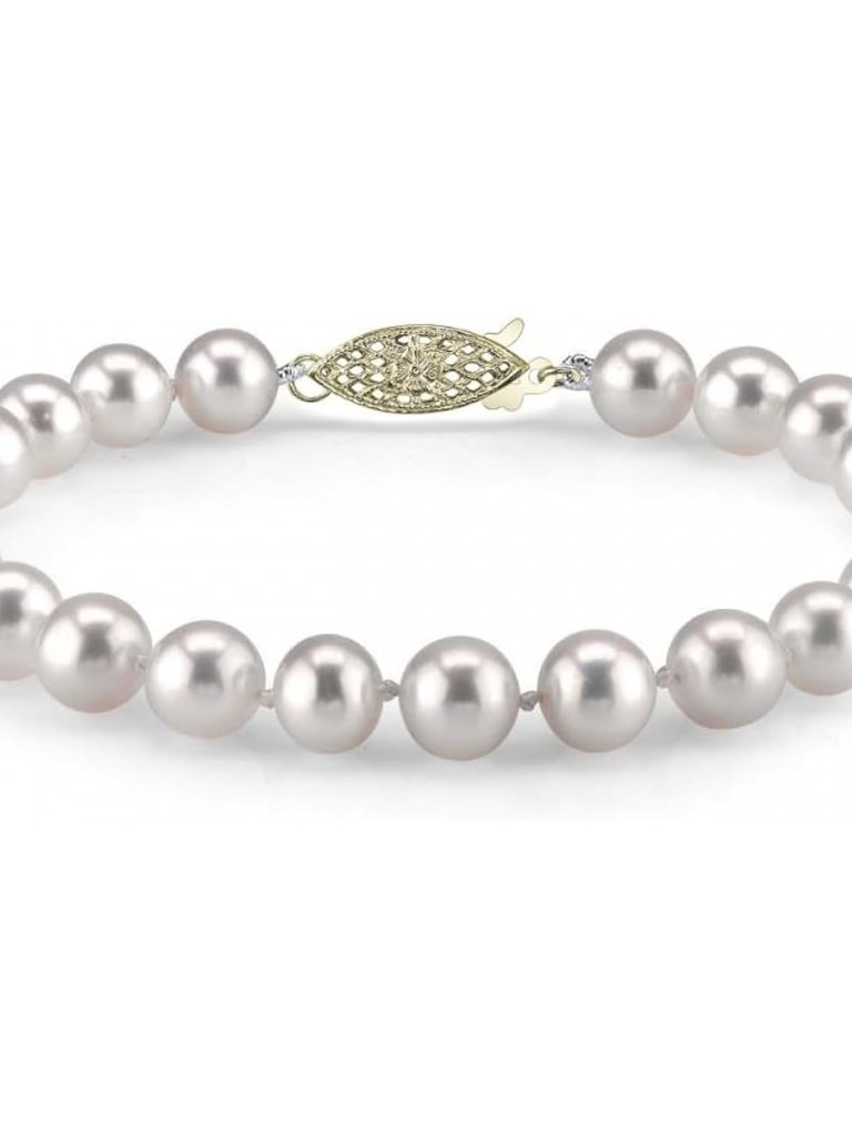 White Freshwater Pearl Bracelet For Women - Cultured Pearl Bracelet With 14k Gol